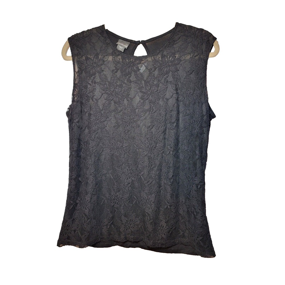Black Lace Front Sleeveless Round Neck‎ Stretch Top Large Romantic Whimsigoth